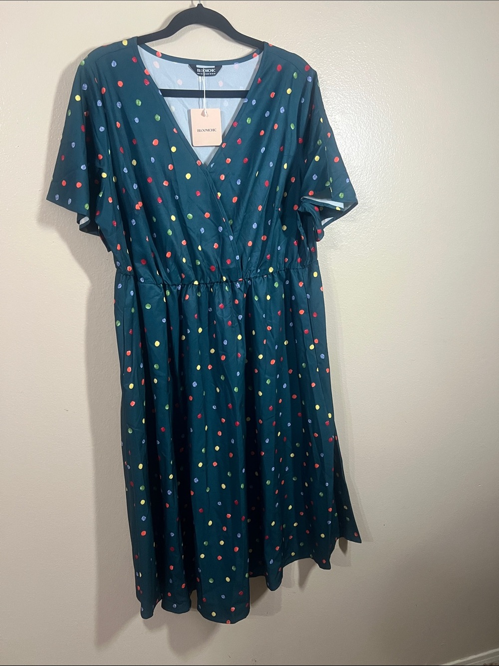 BloomChic forest green Polka Dot Wrap-Style Midi Dress